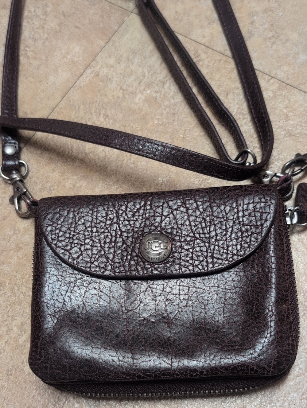 UGG Chocolate Brown Leather Mini Crossbody Bag